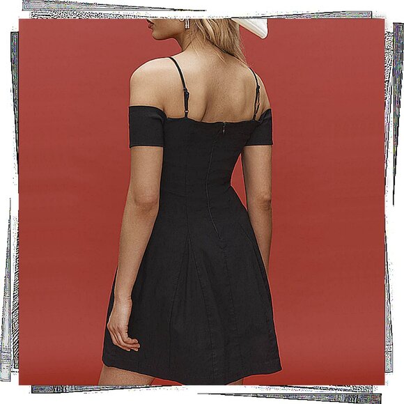 NWT: Black Off-The-Shoulder Bow Mini Dress w/ Tulle In Skirt (S) by Maeve - Picture 2 of 3